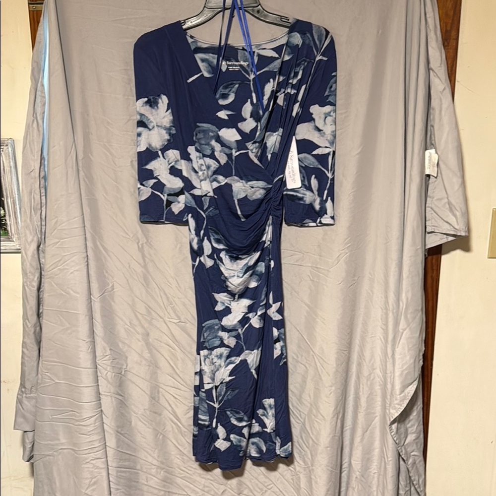 Soft Surroundings Blue and White Bodycon Wrap Dress